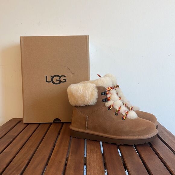 UGG Classic Mini Alpine Lace Boots Chestnut USA Women Size 7/UK 5/EU 38 - Picture 3 of 14